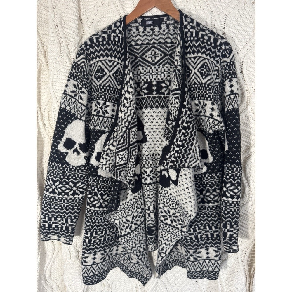 Iron Fist Skull Women's Lg Gothic Wrap Black Cardigan Sweater